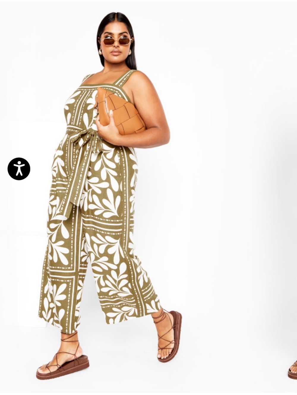 City Chic Brown and White Leaf-Print Jumpsuit